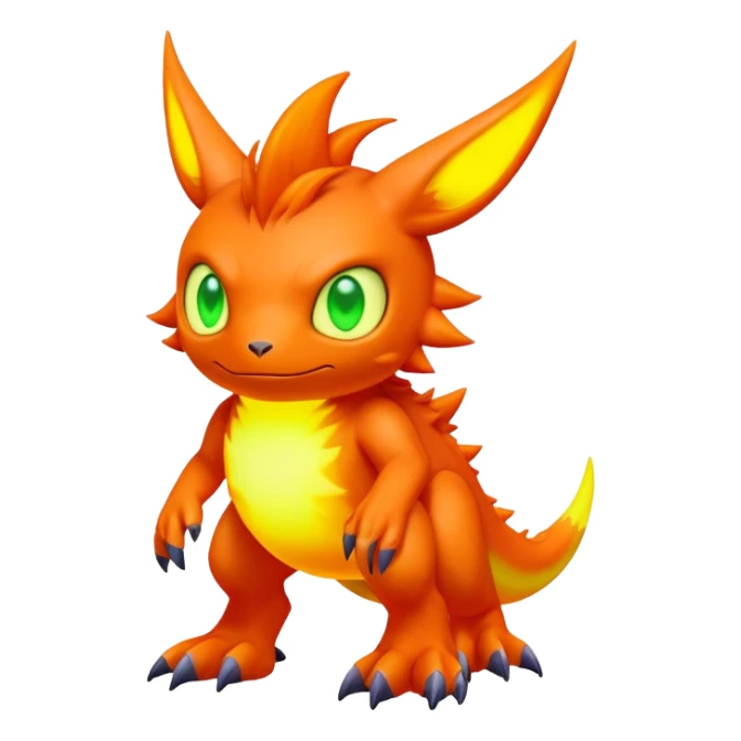 lush warm-colored neon-colored Digimon-Fionbri-creature (full body) sticker