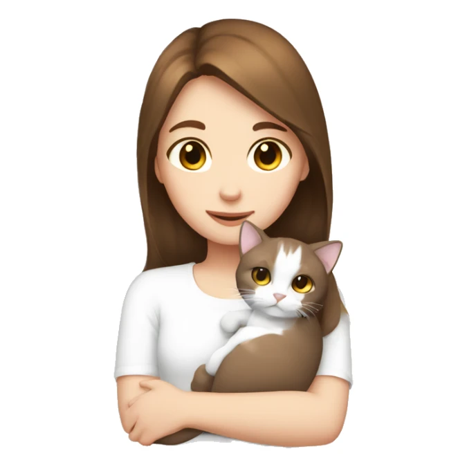 Girl brown hair cuddling white cat  sticker