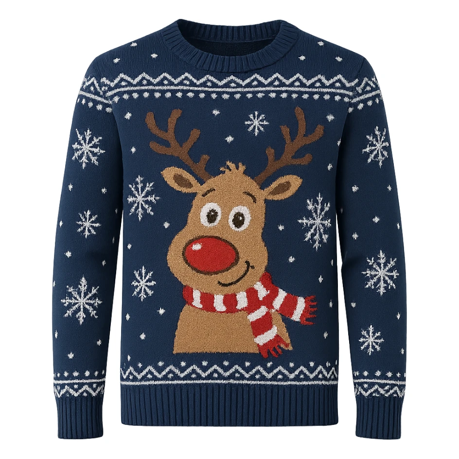 christmas jumper blue with reindeer festive design sticker
