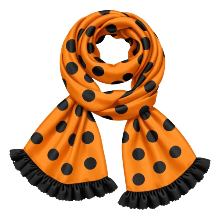 Orange scarf with big black dots on it and black frills sticker