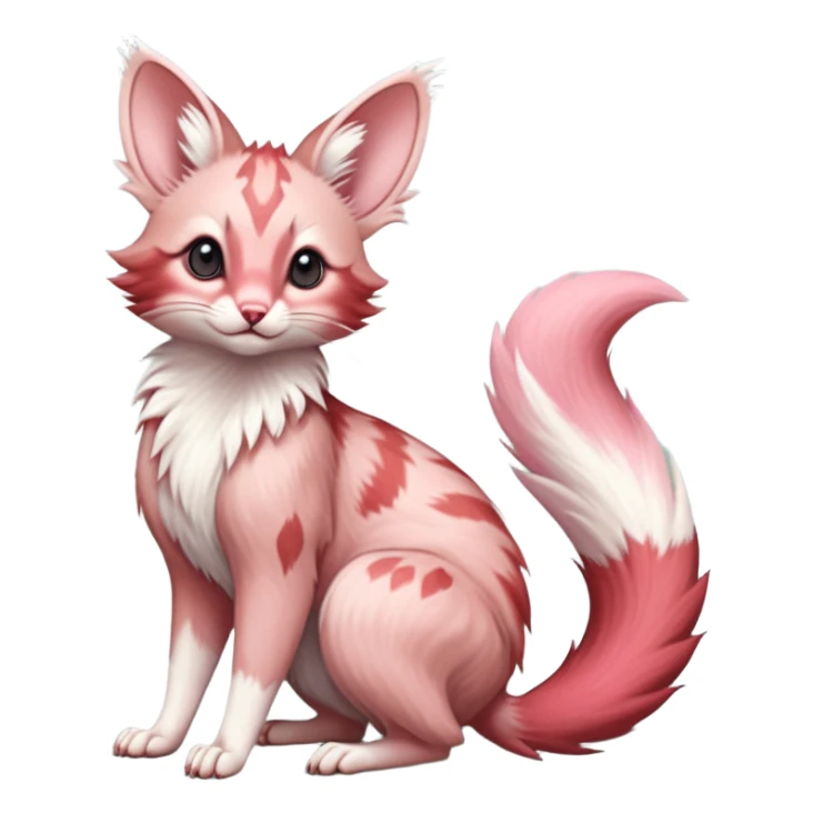 Pastel Pink, red-pointed, soft natural realistic romantic vintage antique divine beautiful elegant pretty precious cute young youthful  Fakémon-Pokémon-opossum-feline-mouse-serval-caracal-chinchilla-Minccino-Cinccino-Meowstic-rodent-hybrid-creature with a big fluffy bushy tail (full body) sticker