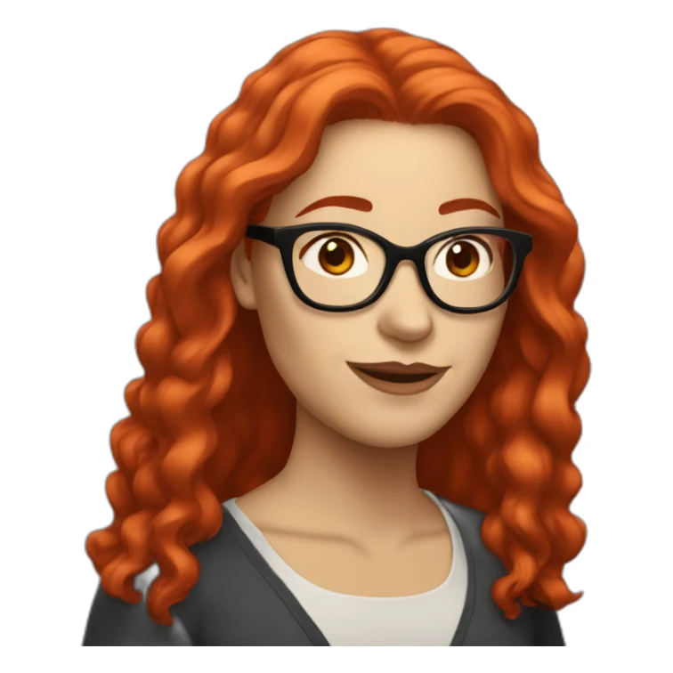 white woman with long red hair and red glasses sticker