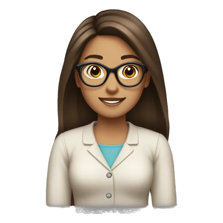 girl with brunette hair and brown glasses amiling sticker