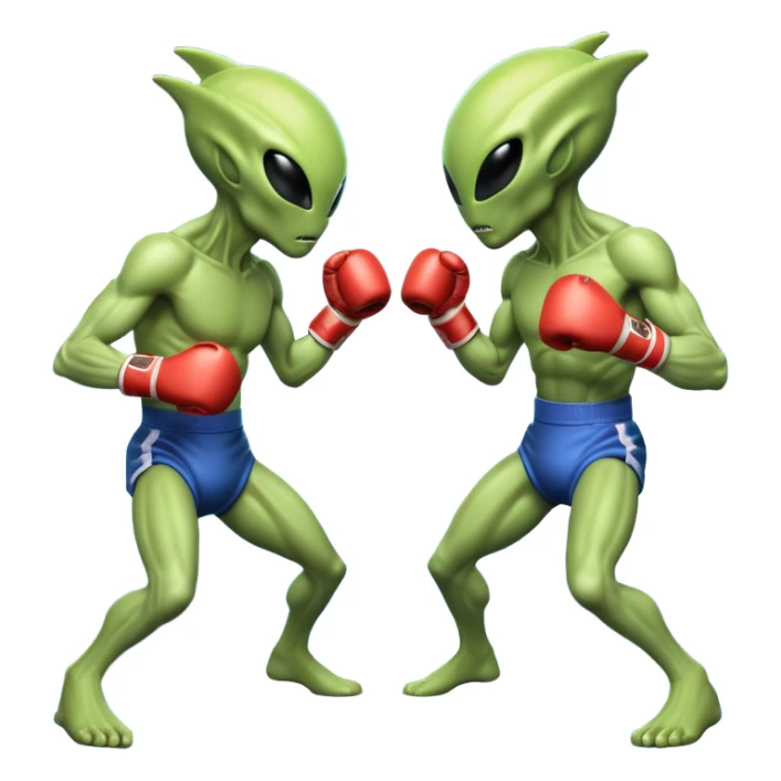 two alien fighters boxing, mid-punch action, motion blur effect, glowing energy impact, dramatic lighting, 3D cartoon, mobile game icon style, clean background, no text, no watermark
 sticker