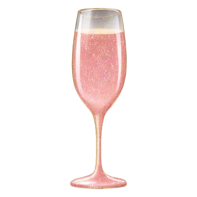 Rose pink champagne glass with glitter  sticker