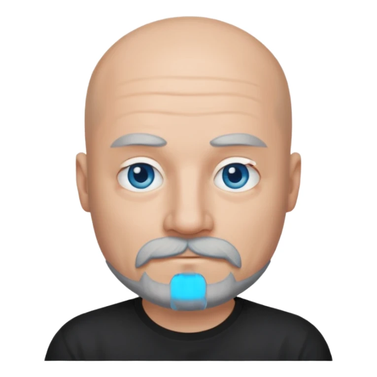 Bald man with blue eyes grey beard and moustache. Black T-shirt  sticker