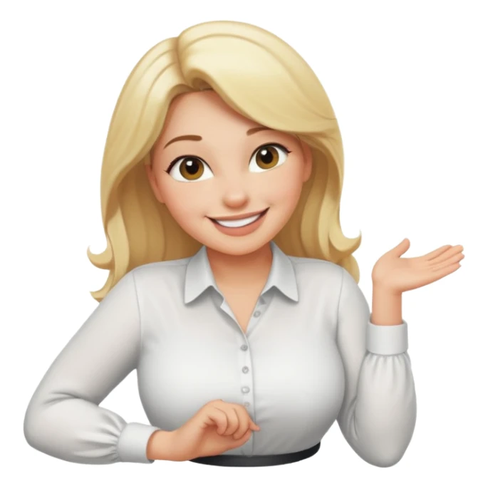 curvy blonde woman, smiling, bending over in a playful pose, safe for work sticker