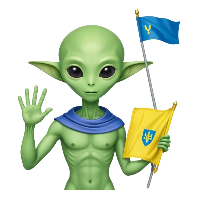 Green alien vyshyvanka, with Ukraine flag in a hand sticker