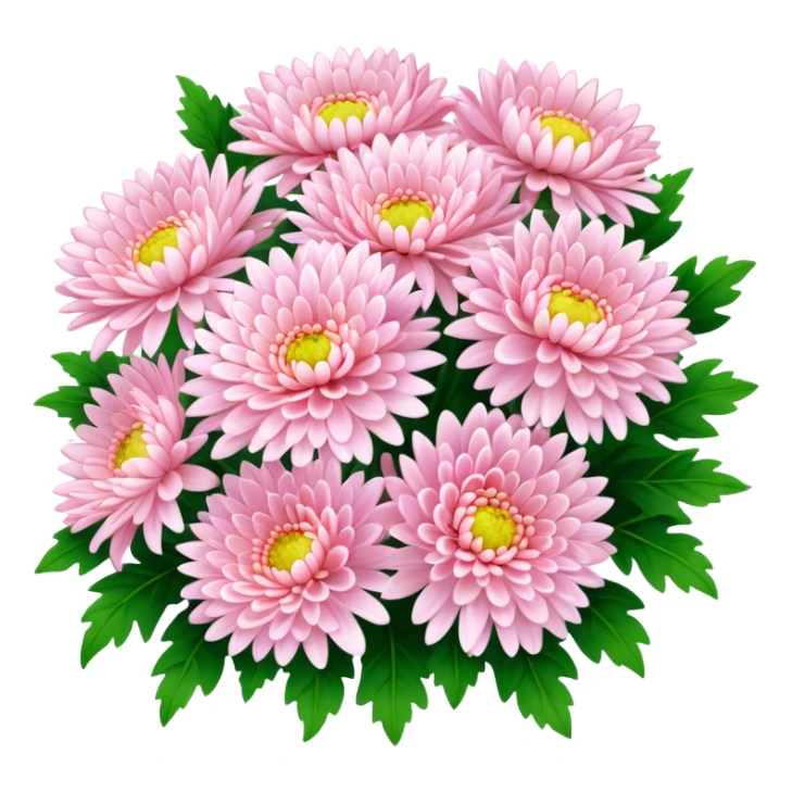 big bouquet Soft Pink Chrysanthemum, luxuriant, leaf, bud sticker