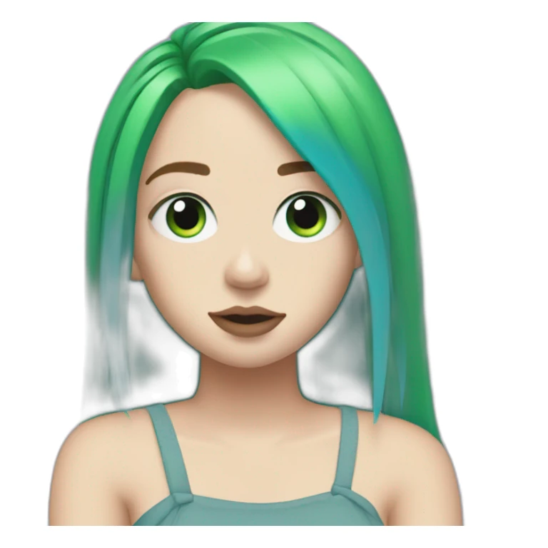 Billie eilish with green hairs and blue eyes sticker
