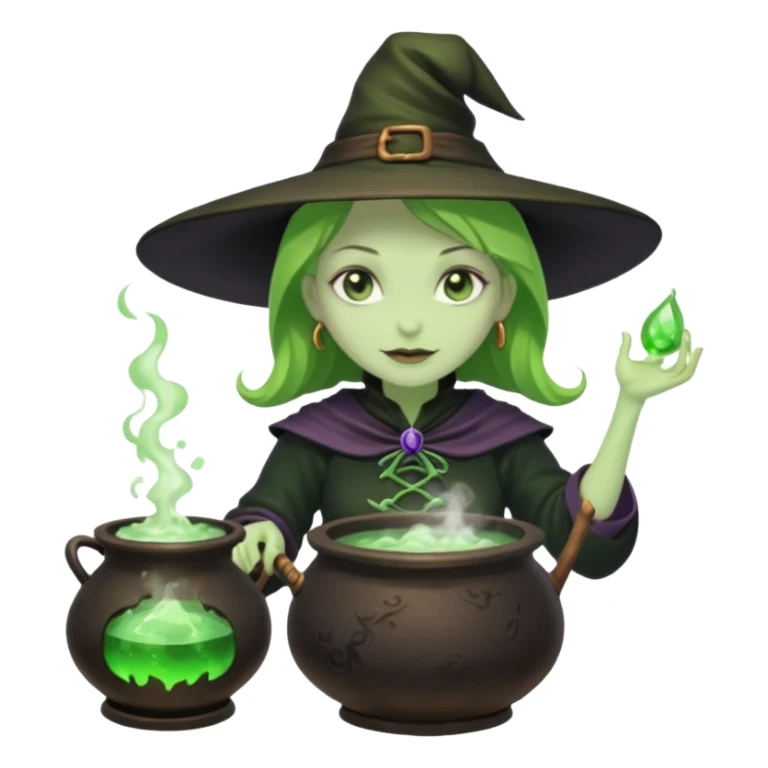 green witch cooking potion sticker