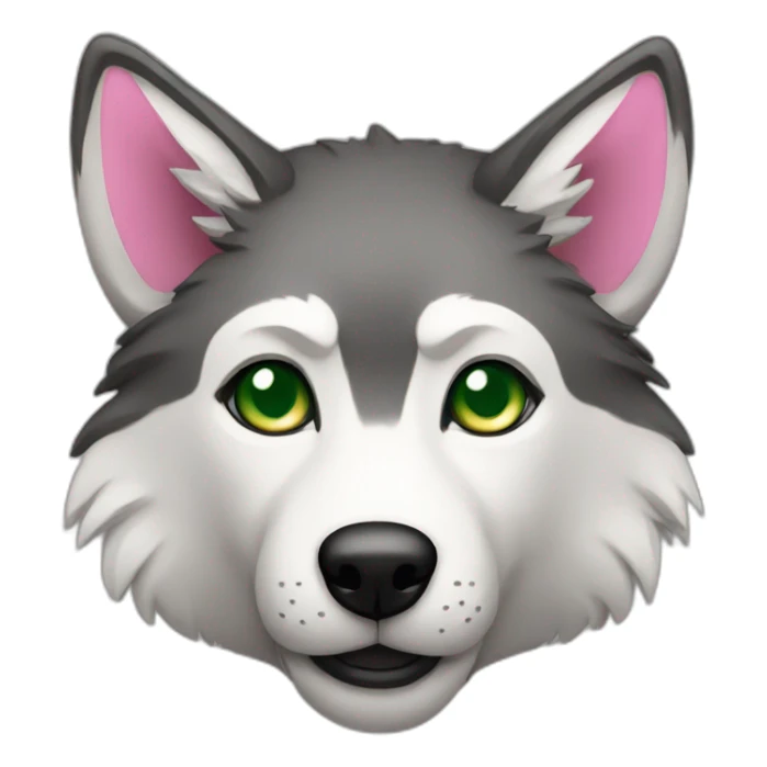 wolf with green eyes and white, black and pink fur sticker