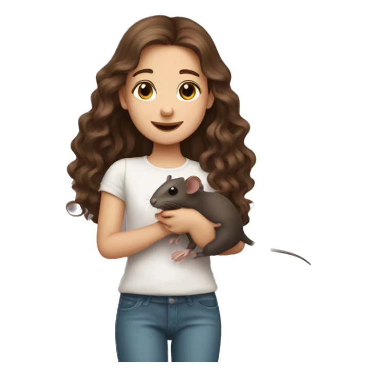 cute girl with long wavy brown hair holding two rats sticker