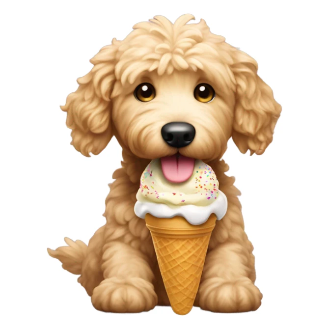 Mini golden doodle dog eating ice cream sticker