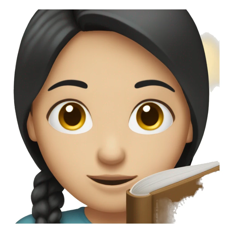 Black haired white girl reading a brown book sticker