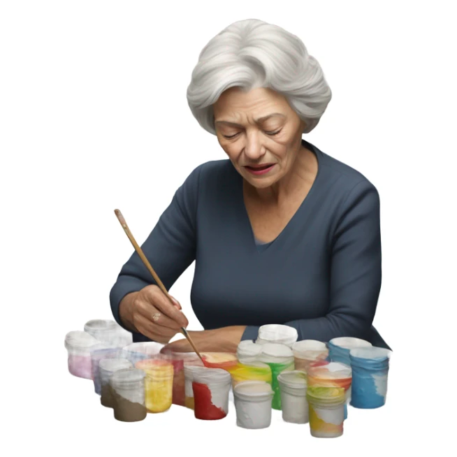 3d hyper realistic senior woman painting  sticker