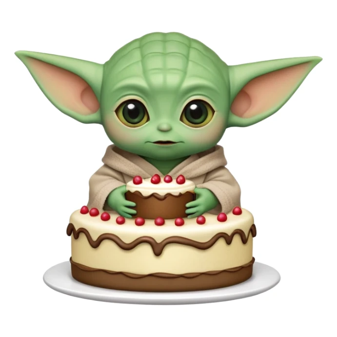 Baby Yoda holding a cake sticker
