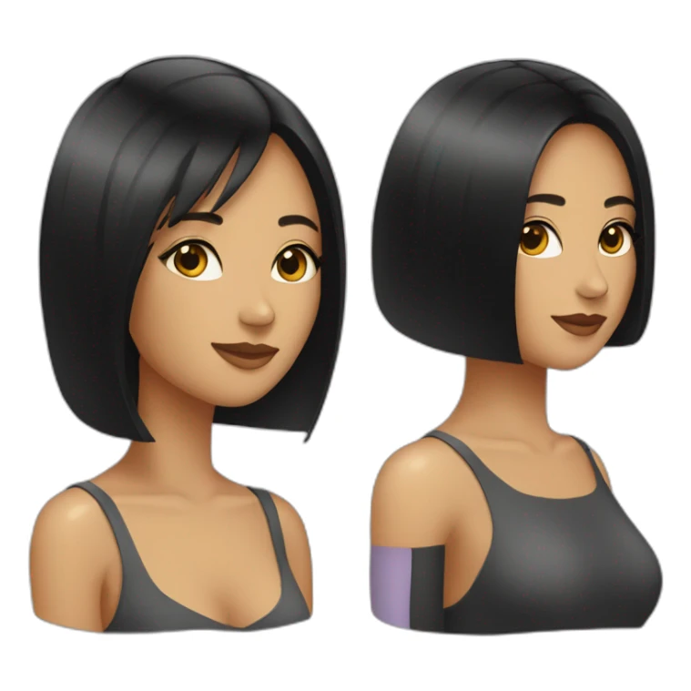 two women with black hair andlong bob haircut sticker