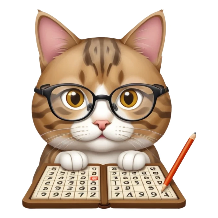 cat wearing reading glasses playing sudoku sticker