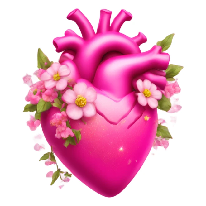 Pink realistic heart with flowers and glitter  sticker