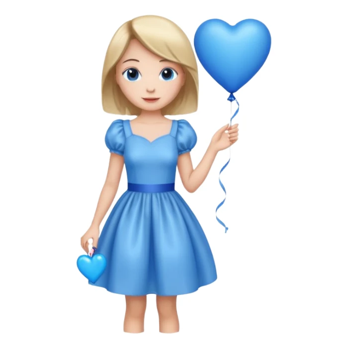 female wearing dress, holding balloon blue heart sticker