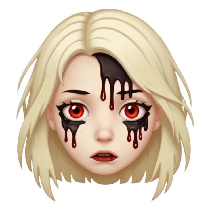 Make me a girl with 2 strands of hair on each side over here face. Under here eyes put black blood dripping. Make make it look like she’s scared sticker