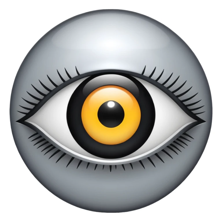 Minimalistic futuristic eye emoji, metallic black and white, reflective iris, smooth circular shape, flat vector, high contrast, centered, clean UI icon sticker