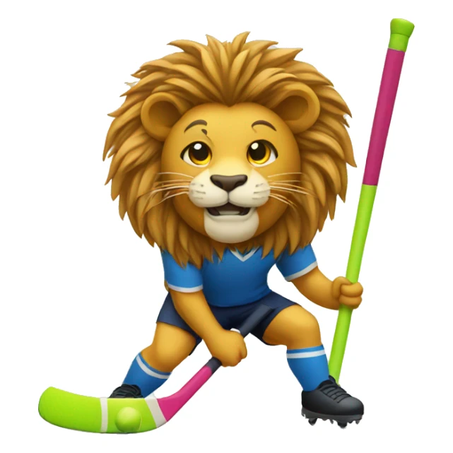 a lion playing Field hockey  sticker