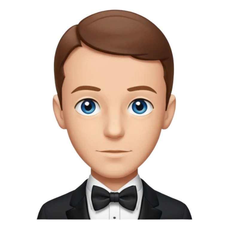 Fred Astaire with brown hair, blue eyes, black suit with bow tie sticker