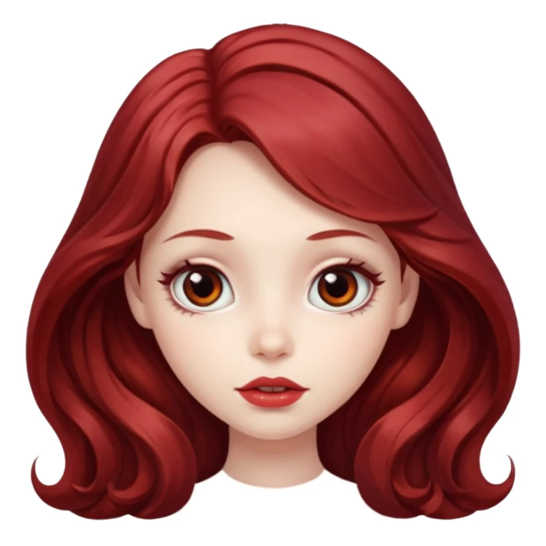 long and wavy dark red haired girl, with thick lips, big eyes and she looks like a fairy sticker