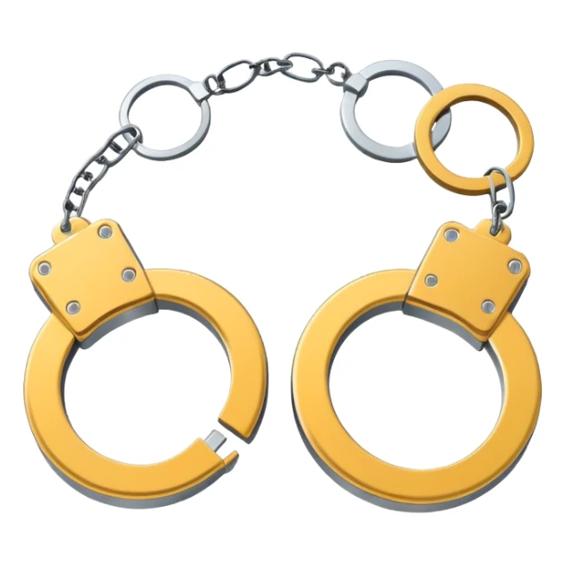 Minimalistic metallic handcuffs emoji, black and white, reflective metal, simple flat vector design, futuristic minimal style sticker