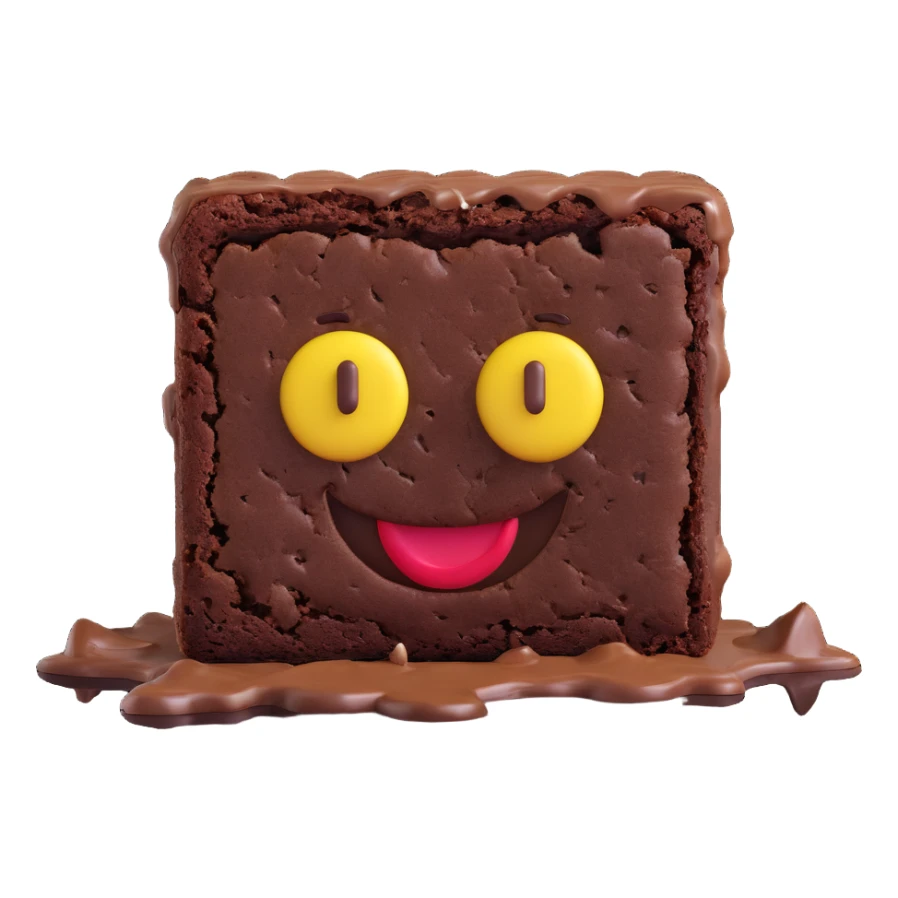 chocolate brownie with a smiley face, 3D emoji style sticker