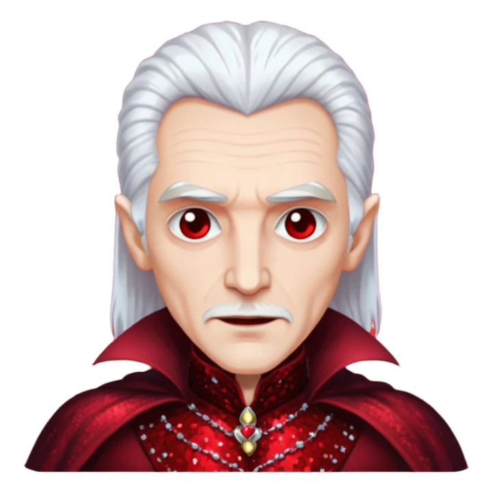Dracula with white hair, dark red sequin outfit sticker