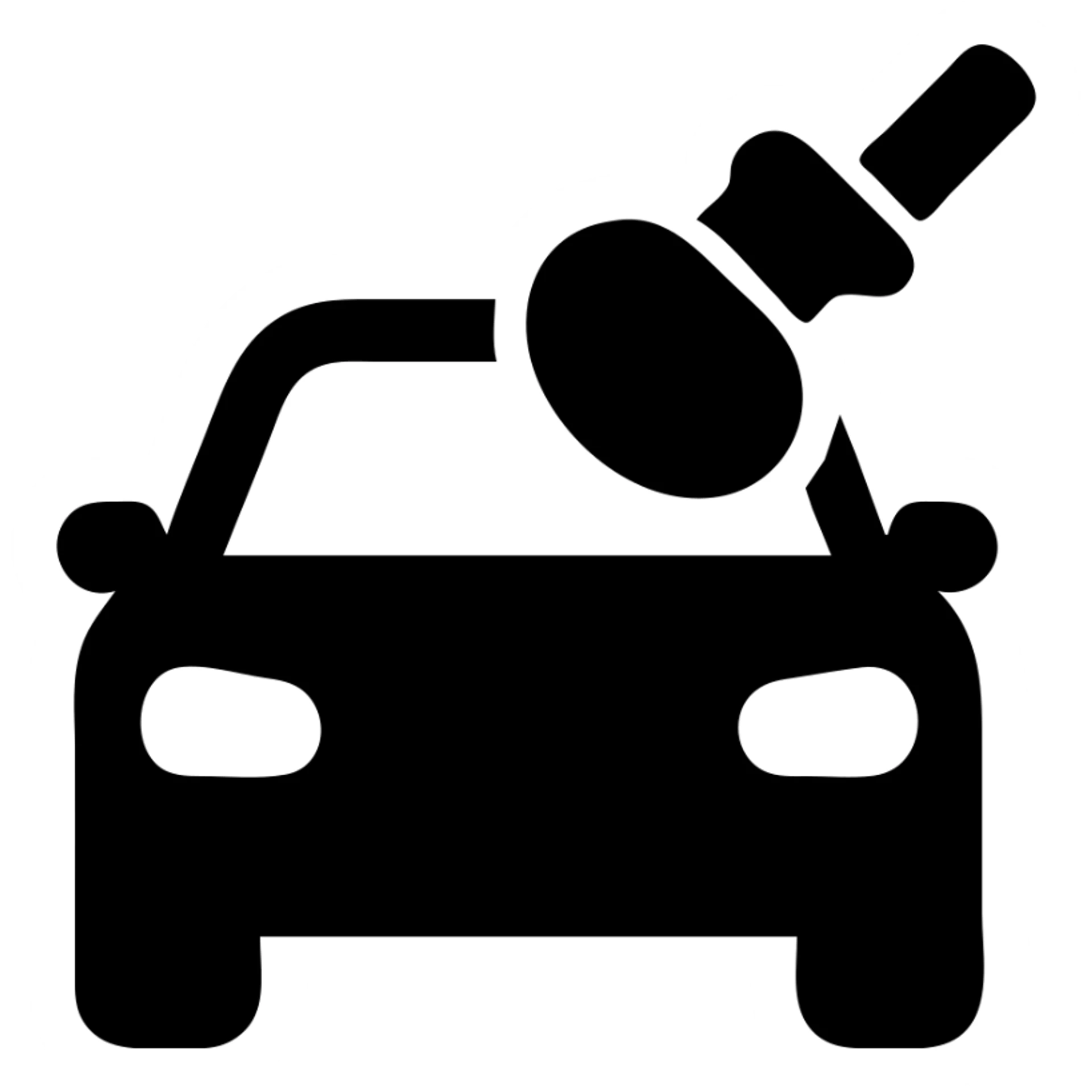 solid filled icon of a car with a polishing tool, representing Polish sticker