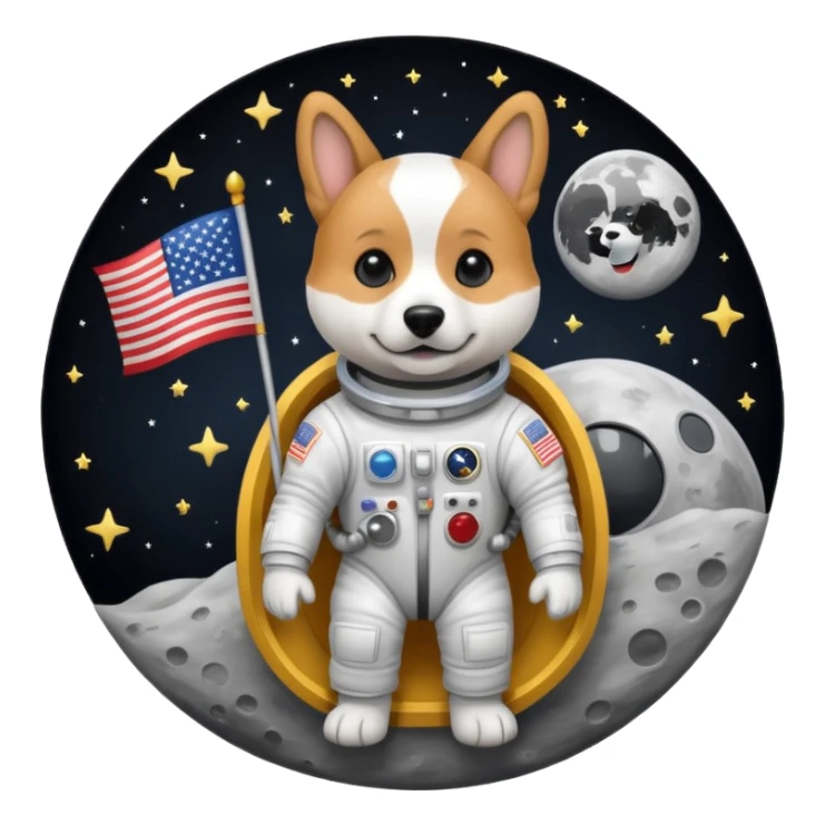 perro astronauta con bandera en la luna sticker