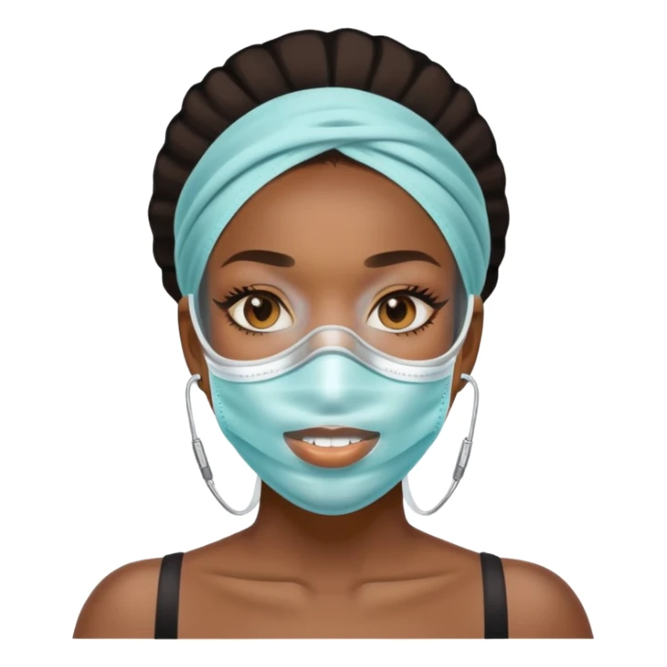 black woman with glassed braces and mask sticker