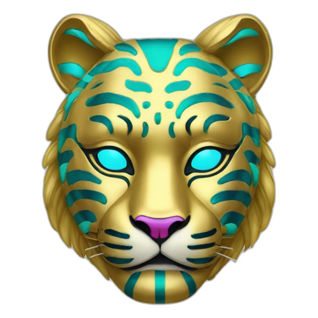 gold rainbow neon tiger Japanese mask sticker