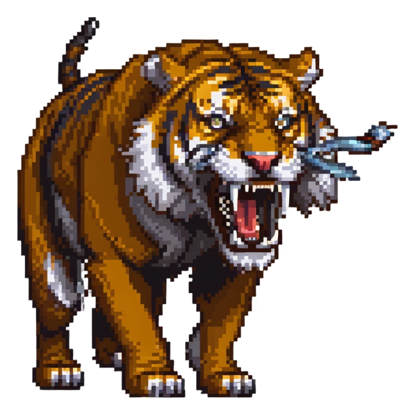 saber-toothed tiger with long fangs, ice age predator sticker