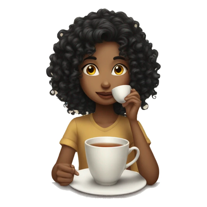 Girl sipping tea with black hair curly sticker