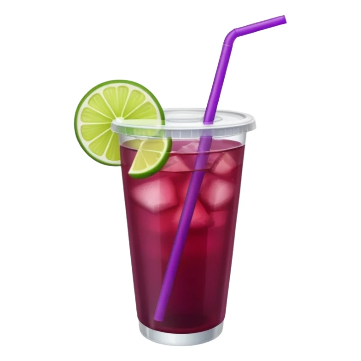 maroon purple cocktail with a lime in a plastic cup with lid and straw  sticker
