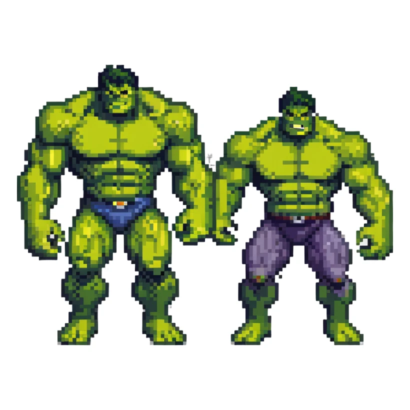 Classic Savage Hulk, Gray Hulk, and Professor Hulk forms in 8-bit style sticker