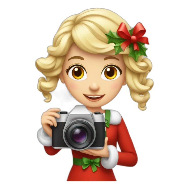 Christmas girl in front of stereocamera sticker