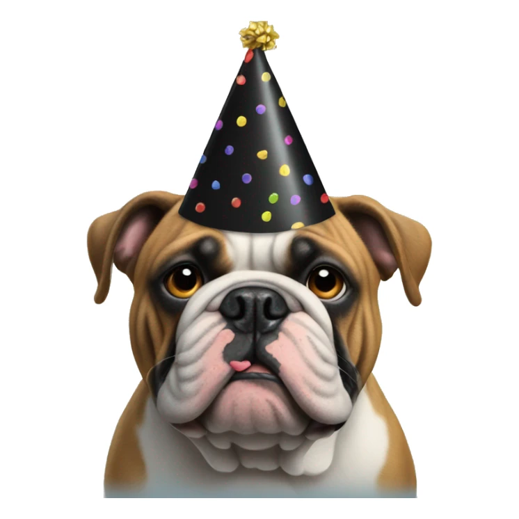 All Black bulldog with a party hat sticker