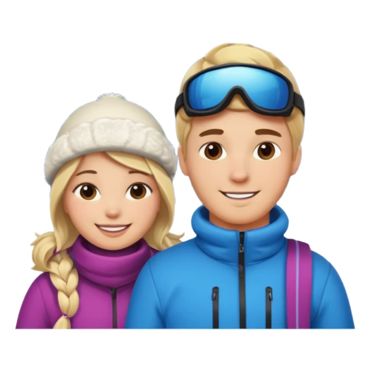 blonde guy with chubby brunette girl in ski 🎿 resort sticker