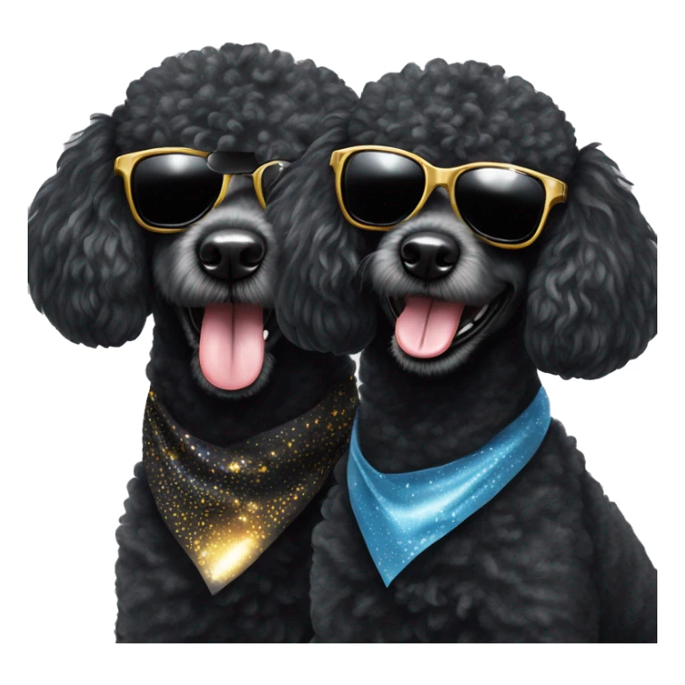 Two BLACK poodles wearing sparkling sunglasses with a big smile. Also with a bandanna around its neck. Both Dogs needs to be all black sticker