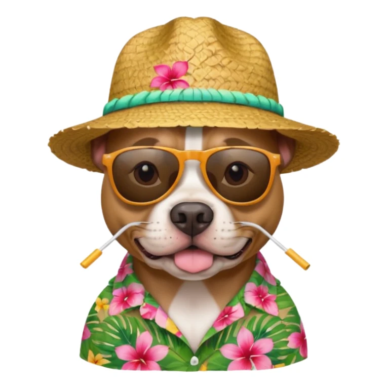 pitbull with sunglasses and straw hat, hawaii shirt sticker