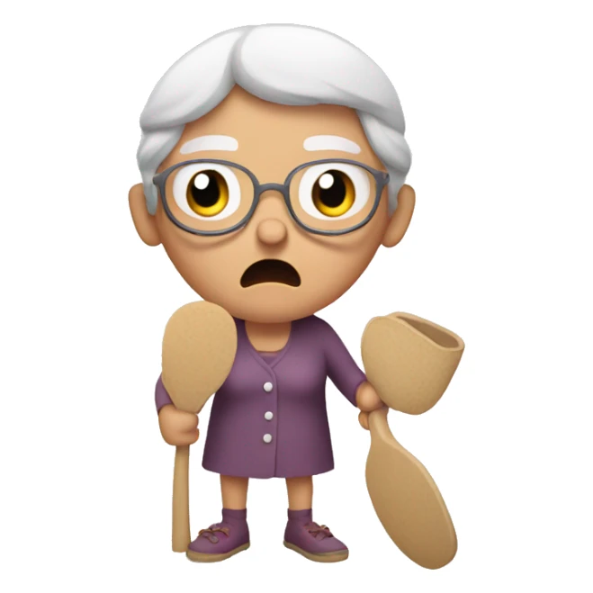 An angry grandma holding a slipper sticker