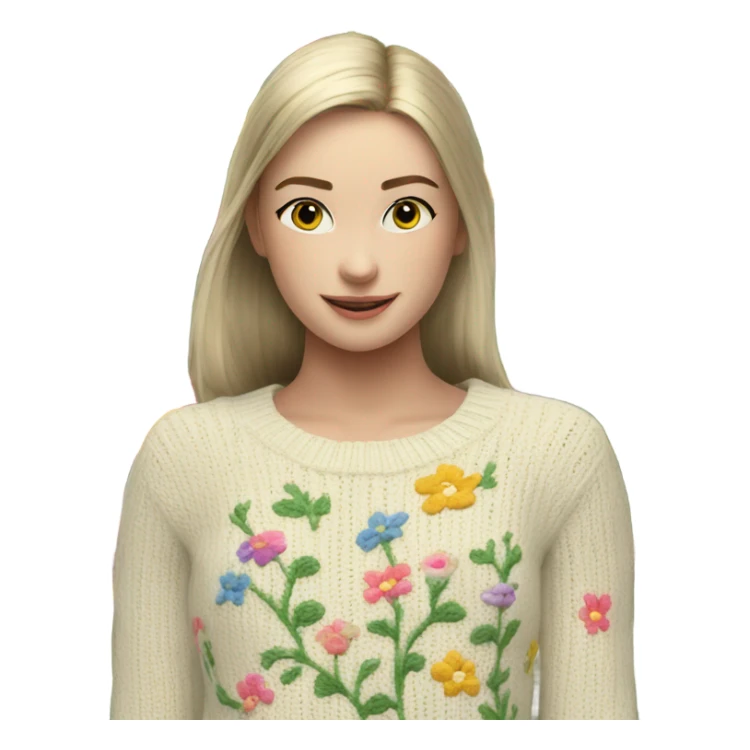 Knit sweater with garden flowery design sticker