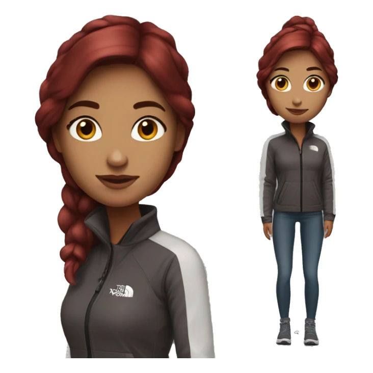 Realistic beautiful burgundy haired Girl wearing long northface  sticker