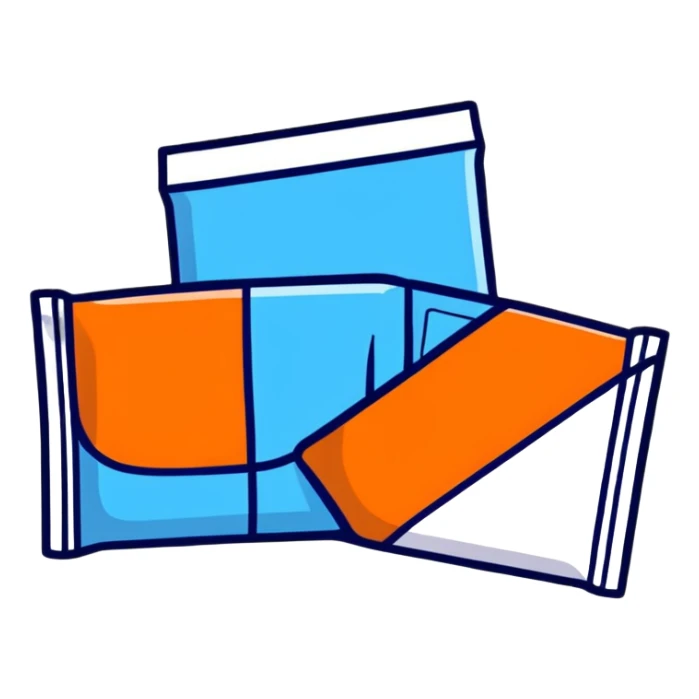 cartoon sugar packet with blue label sticker